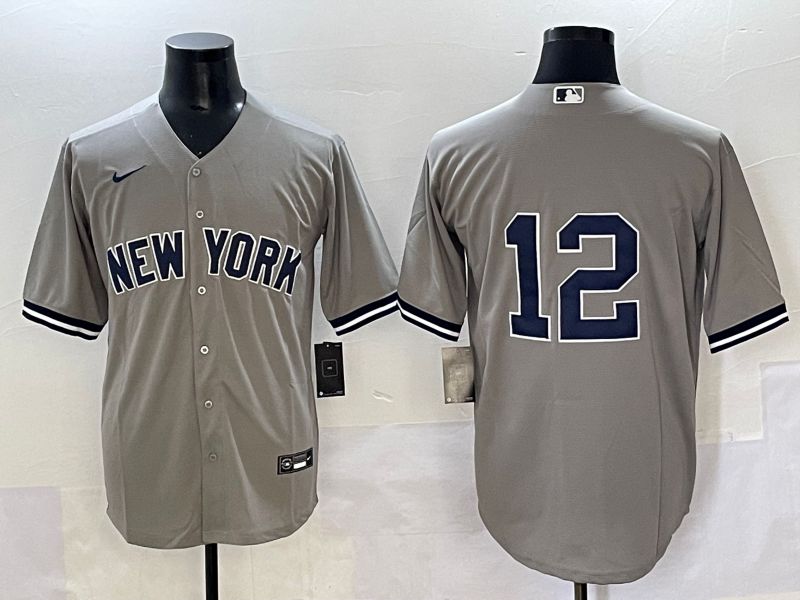 Men 2025 New York Yankees #12 No Name Grey Game Nike MLB Jersey style 1